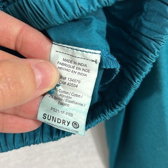 Sundry Teal Cropped Puff Sleeve Boho Blouse Top Womens Size 1 - Picture 5 of 9